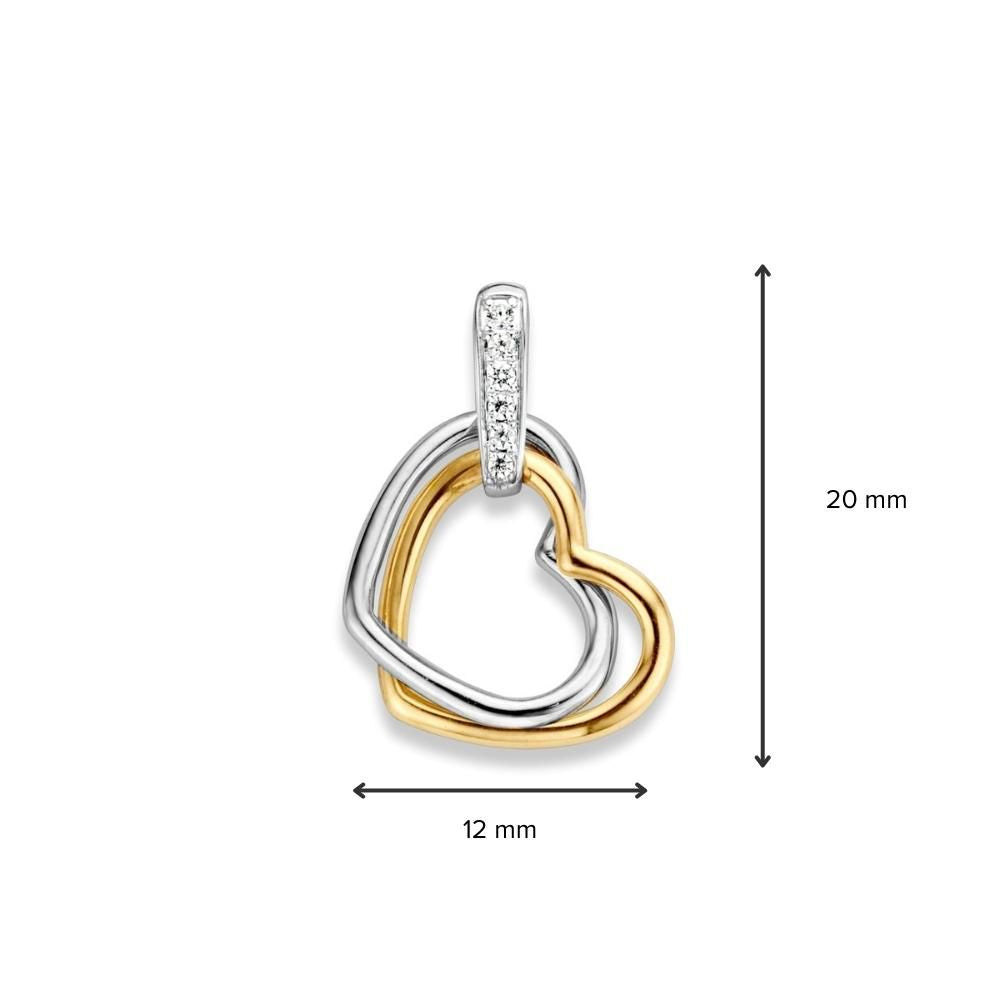 Pendentif en forme de cœur bicolore en or avec zircone – or jaune/blanc 14 carats