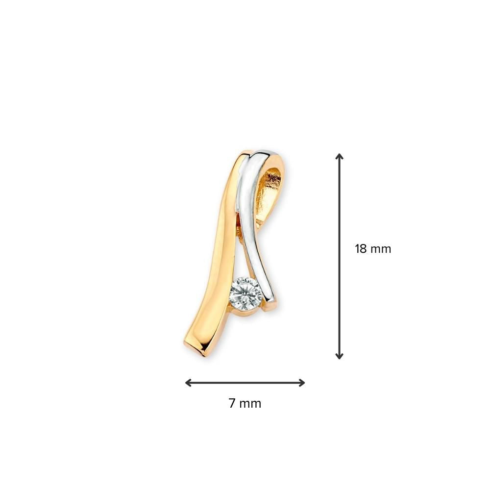 Pendentif bicolore en or jaune et blanc avec zircone - 14 carats
