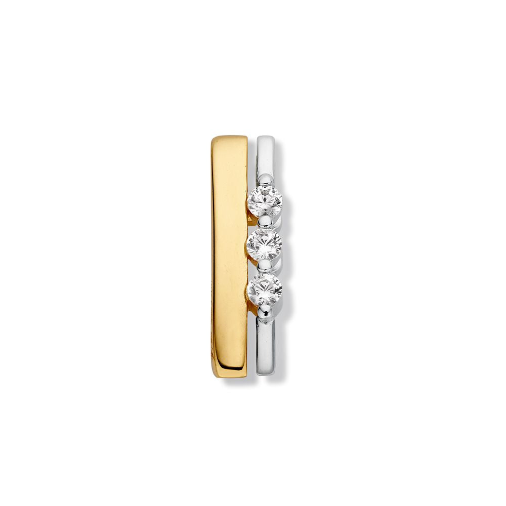Pendentif bicolore en or avec trois zirconiums, finition en or jaune et blanc.