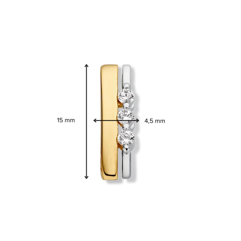 Pendentif Bicolore en Or avec Trois Zircones – Élégance en Or Jaune et Or Blanc