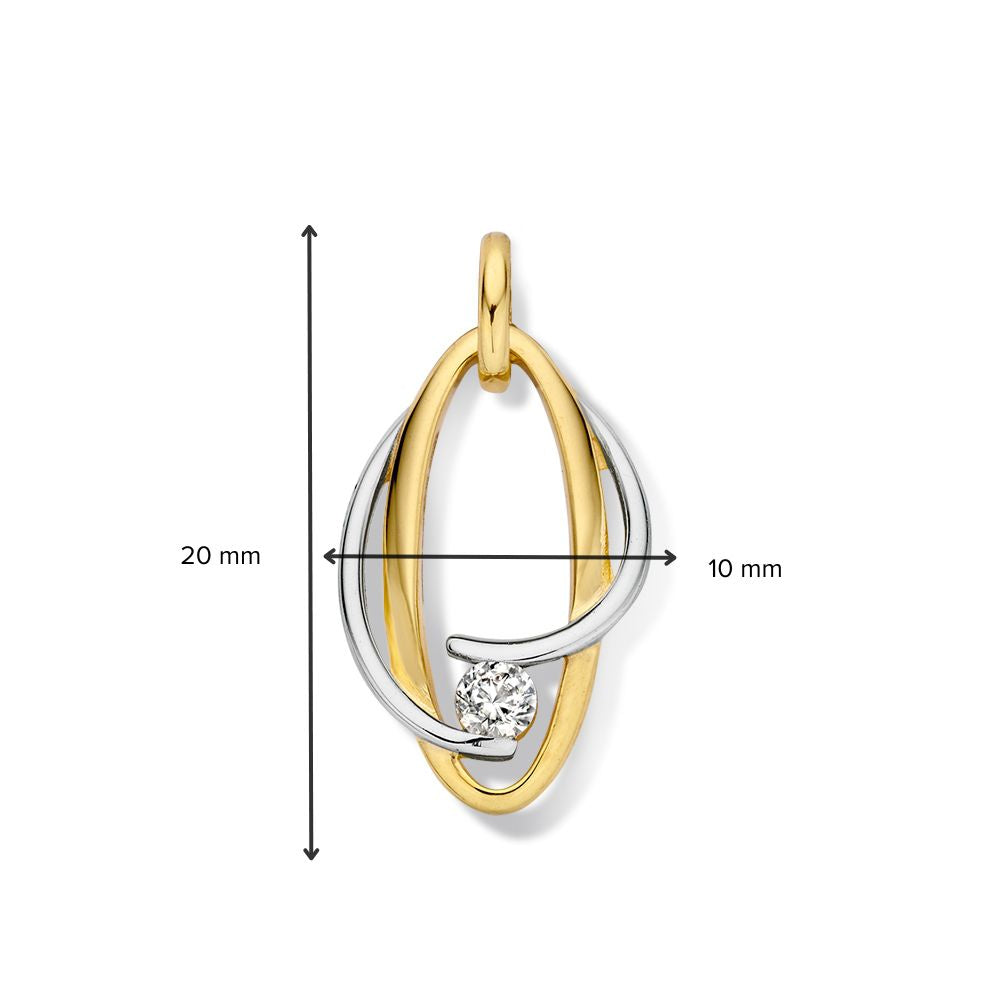 Pendentif bicolore en or blanc et or jaune avec zircone