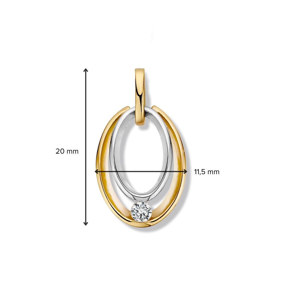 Pendentif Bicolore en Or Blanc et Or Jaune avec Zircone – Élégance et Style en Un