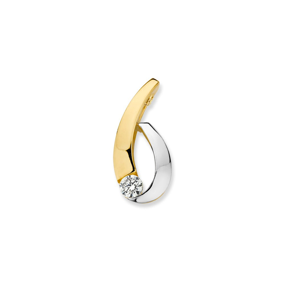 Bicolor hanger van 14K wit- en geelgoud met een sprankelende zirkonia aan de onderzijde.