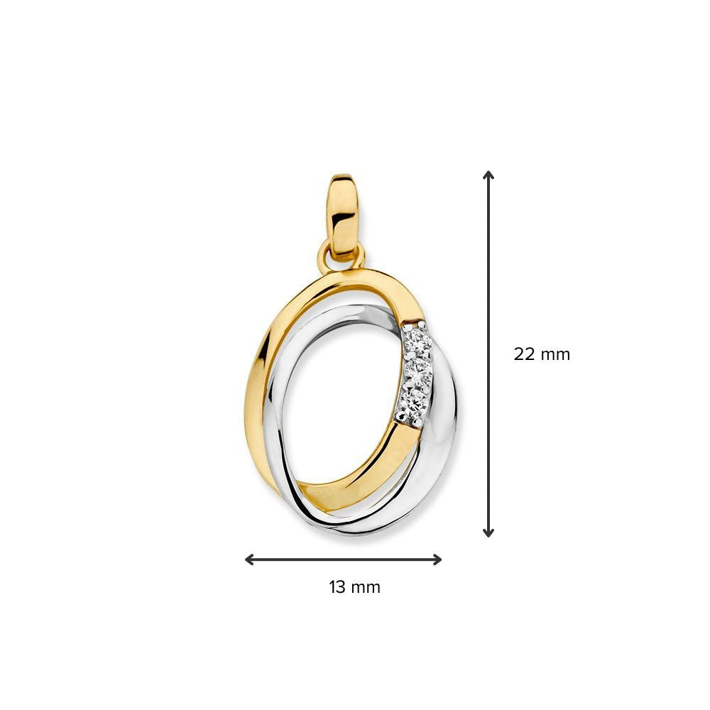 Pendentif en Or 14K Bicolore avec Zircones pour Femme, Boucle d'oreille Élégante