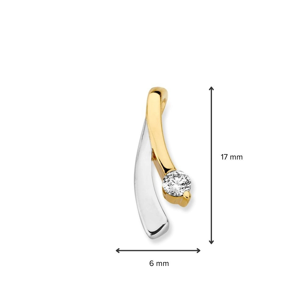 Pendentif en Or Bicolore 14K avec Zircone pour Femme, Bijou Élégant en Or Blanc et Or Jaune