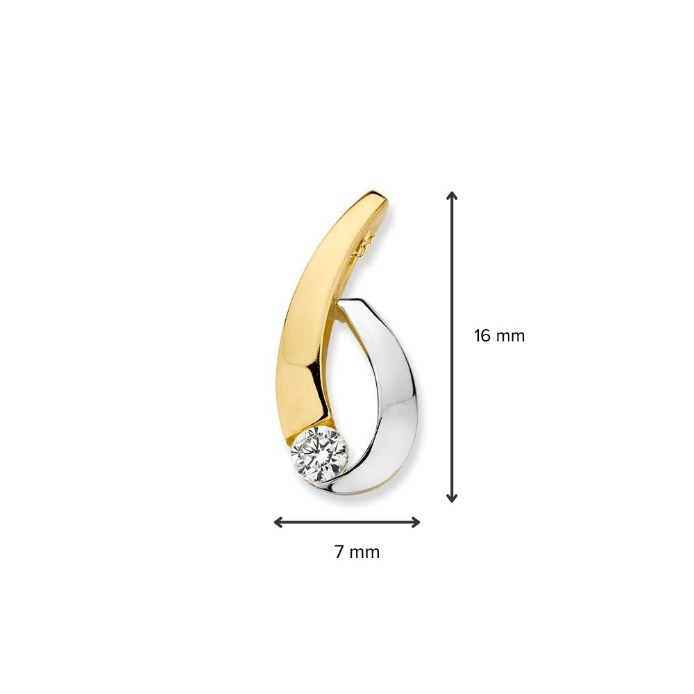 Pendentif en Or Blanc et Or Jaune 14K avec Zircone – Bijou Élégant pour Femme