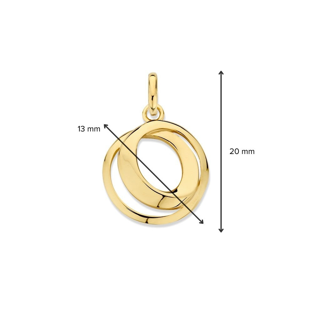 Pendentif en or jaune 14K avec deux cercles entrelacés pour femme – Bijou élégant subtil