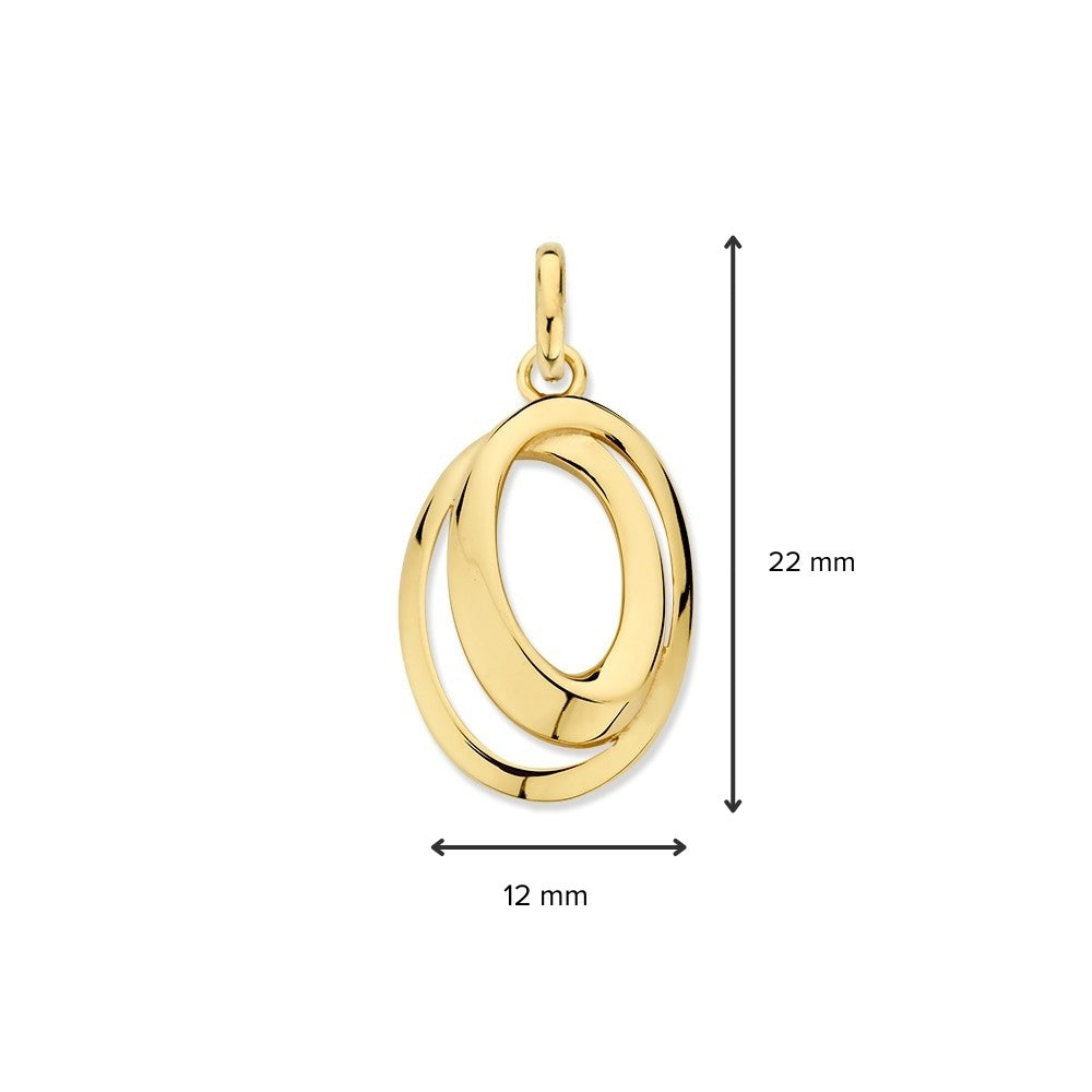 Pendentif en or jaune 14K avec deux cercles ovales reliés