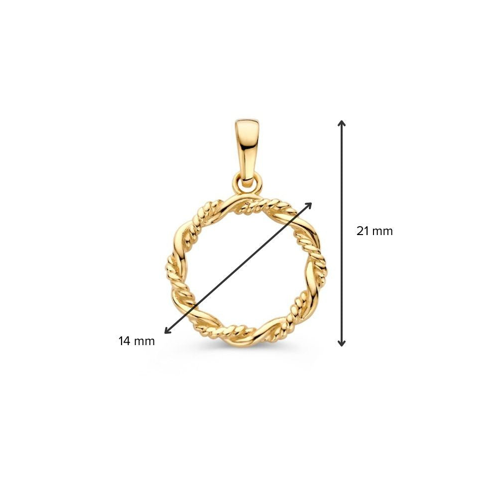 Pendentif en Or Jaune 14K avec Corde Tressée – Pendentif Circulaire Élégant pour Femme