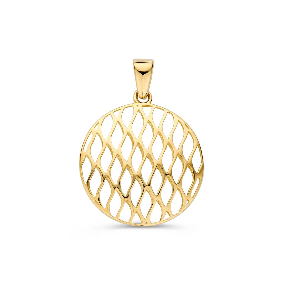 Pendentif en or jaune avec un motif en treillis ajouré.