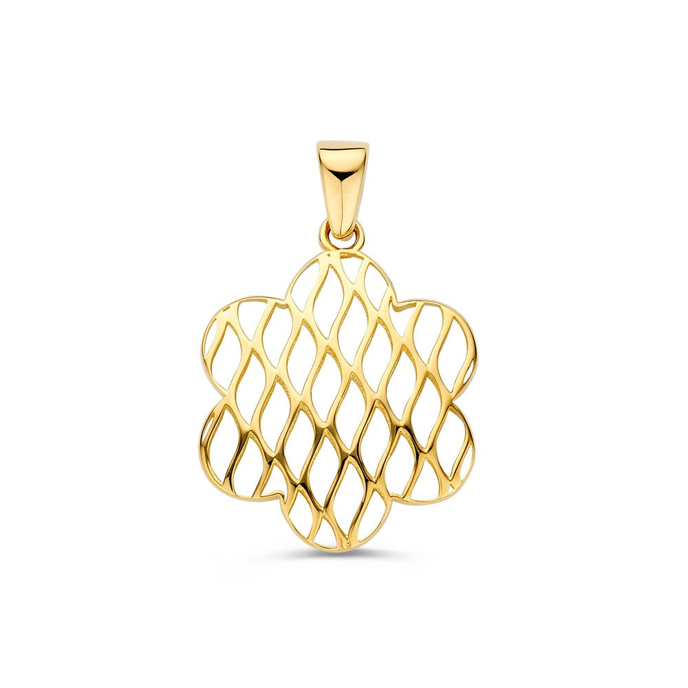 Pendentif en or jaune en forme de fleur avec un design ajouré.