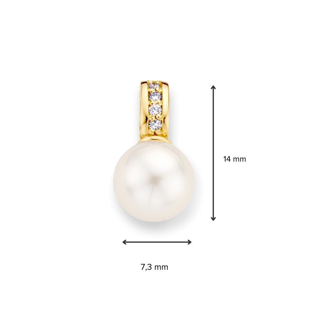 Pendentif classique en or jaune avec perle d'eau douce et diamant