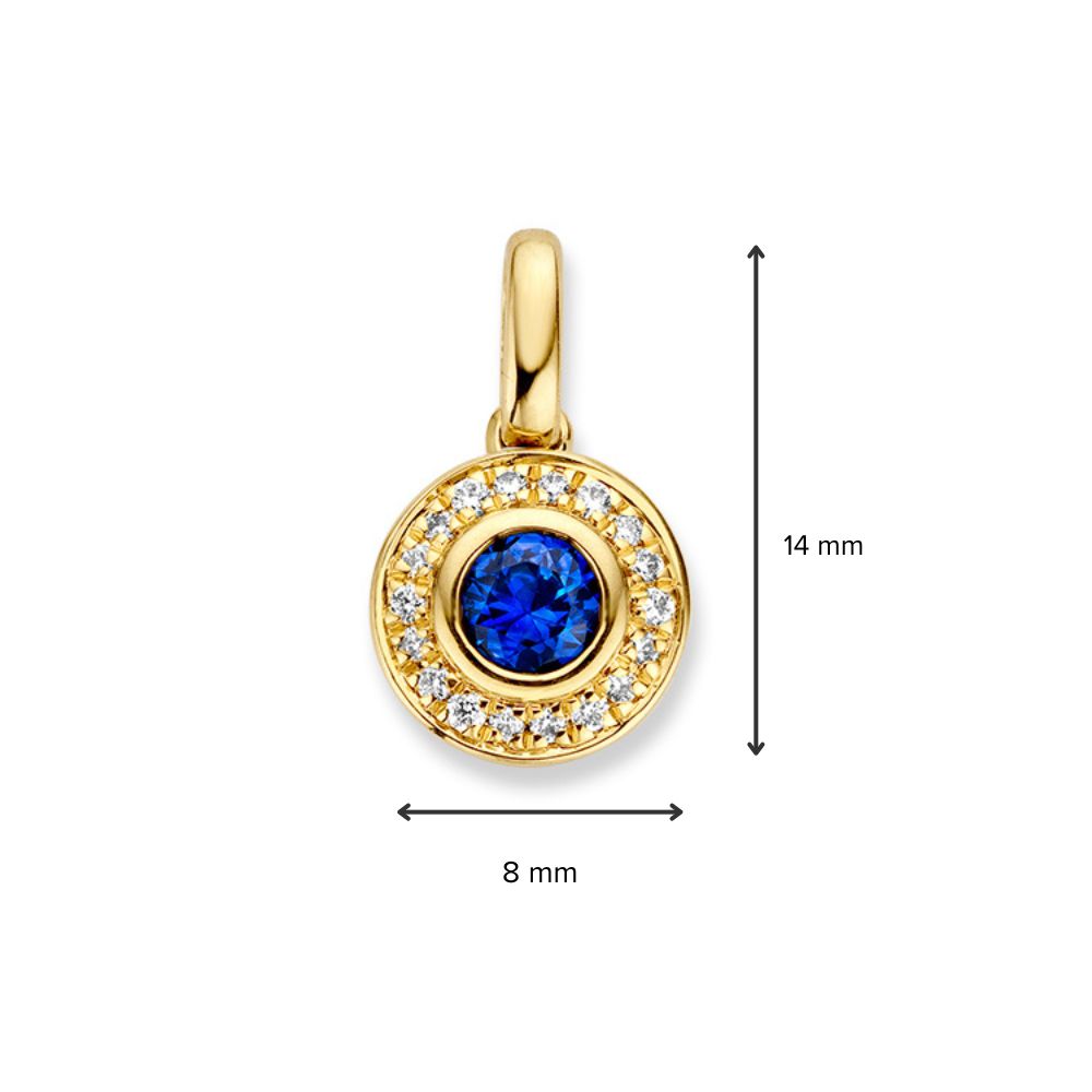 Pendentif Entourage en Or Jaune avec Saphir Taillé en Brillant et Diamant en Or 14 Carats