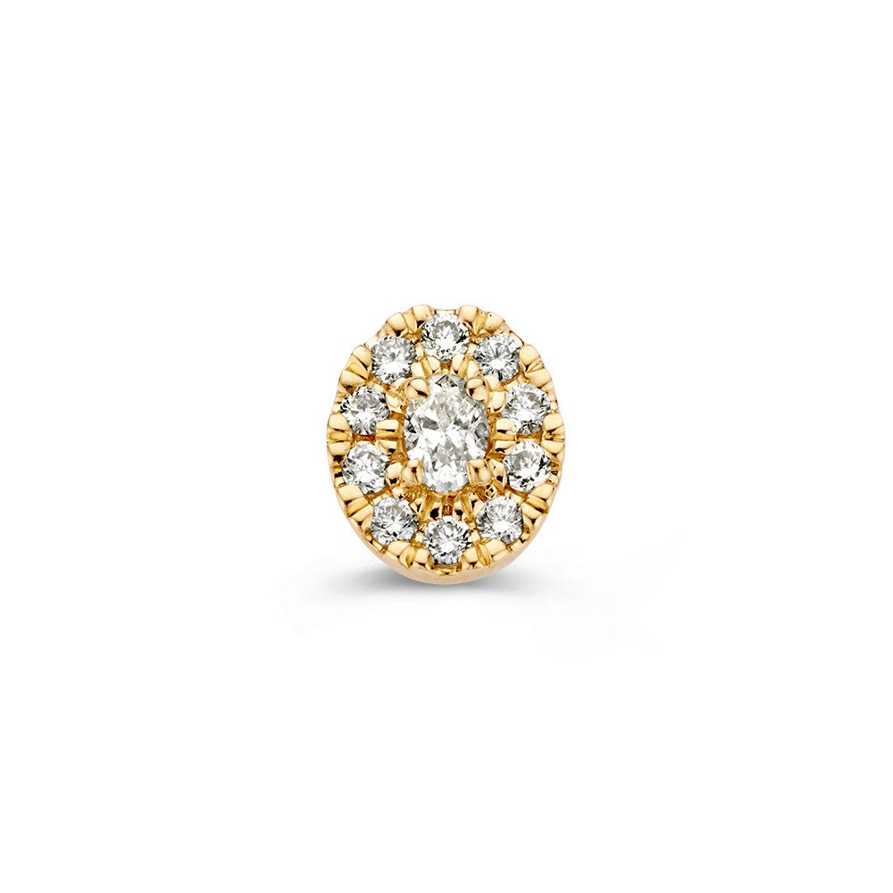 Pendentif en or jaune 14 carats avec un diamant ovale de 0,21 ct et des diamants brillants.