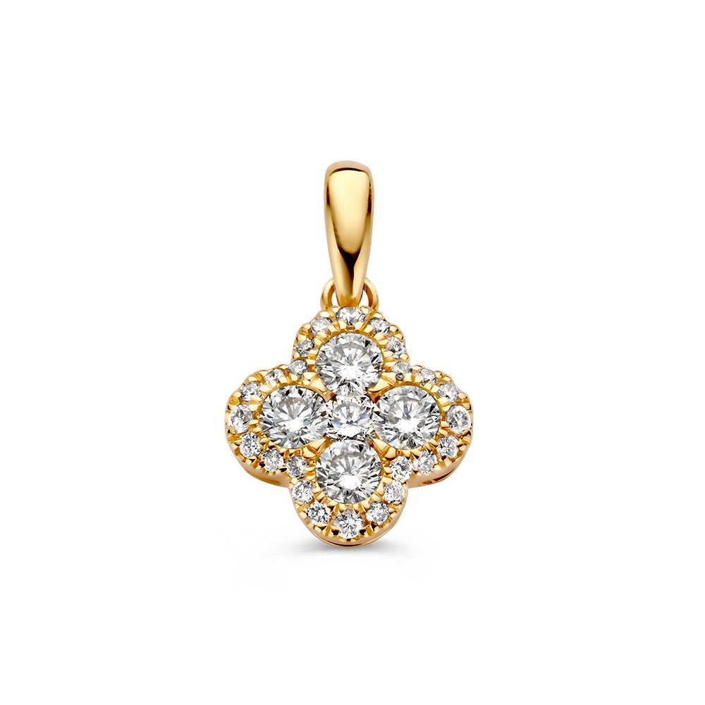 Pendentif en or jaune avec un motif en fleur, orné de diamants de 0,48 ct.