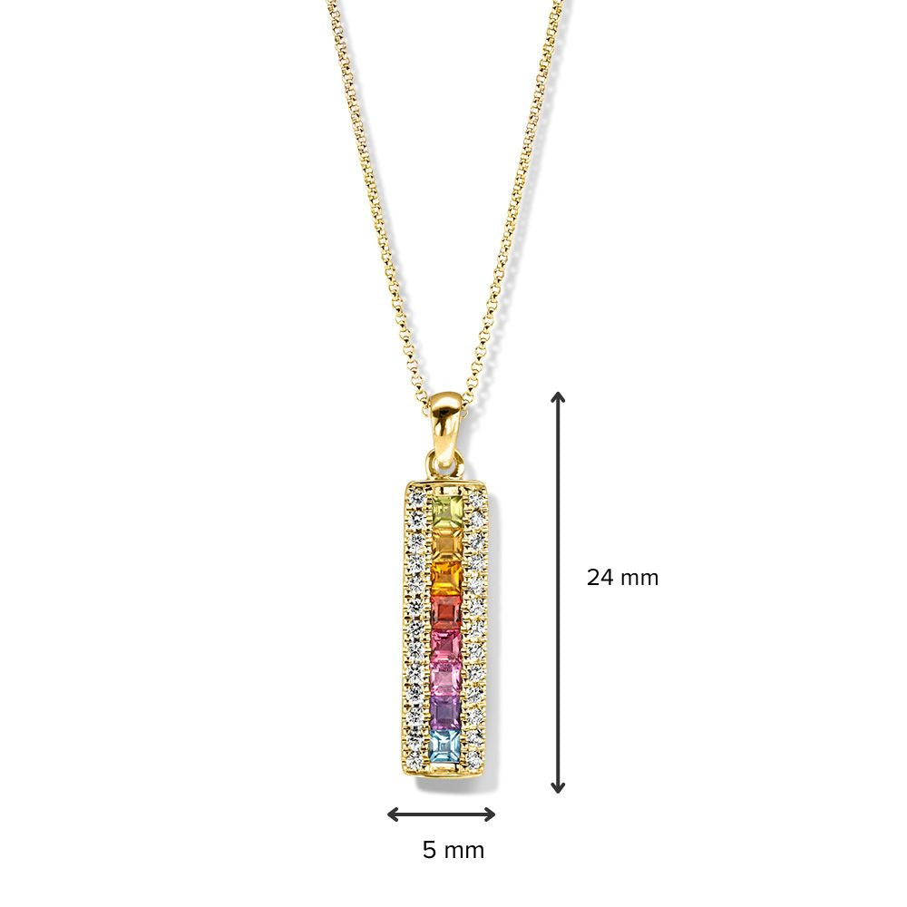 Pendentif en or jaune avec pierres colorées joyeuses et diamants
