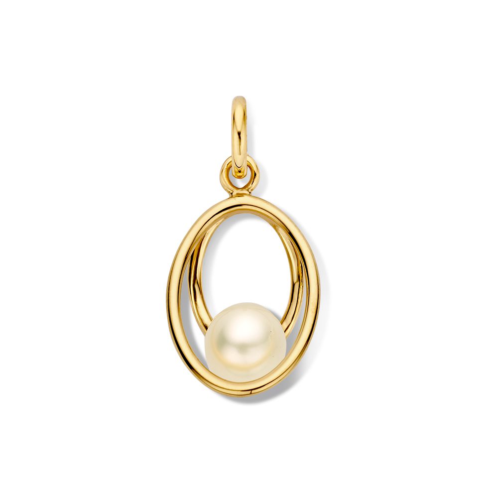 Pendentif en or jaune 14 carats avec une perle de culture d'eau douce, forme ovale.