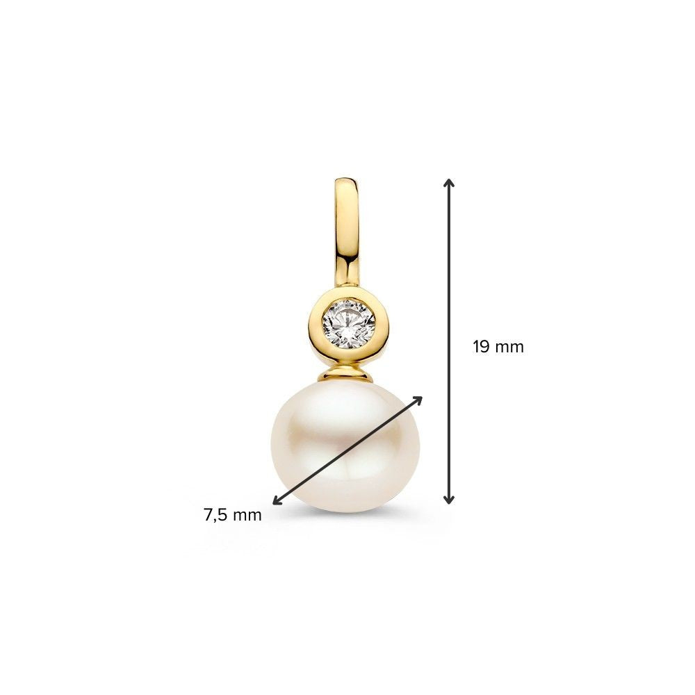 Pendentif en Or Jaune 14K avec Zircone et Perle – Pendentif Élégant pour Femme