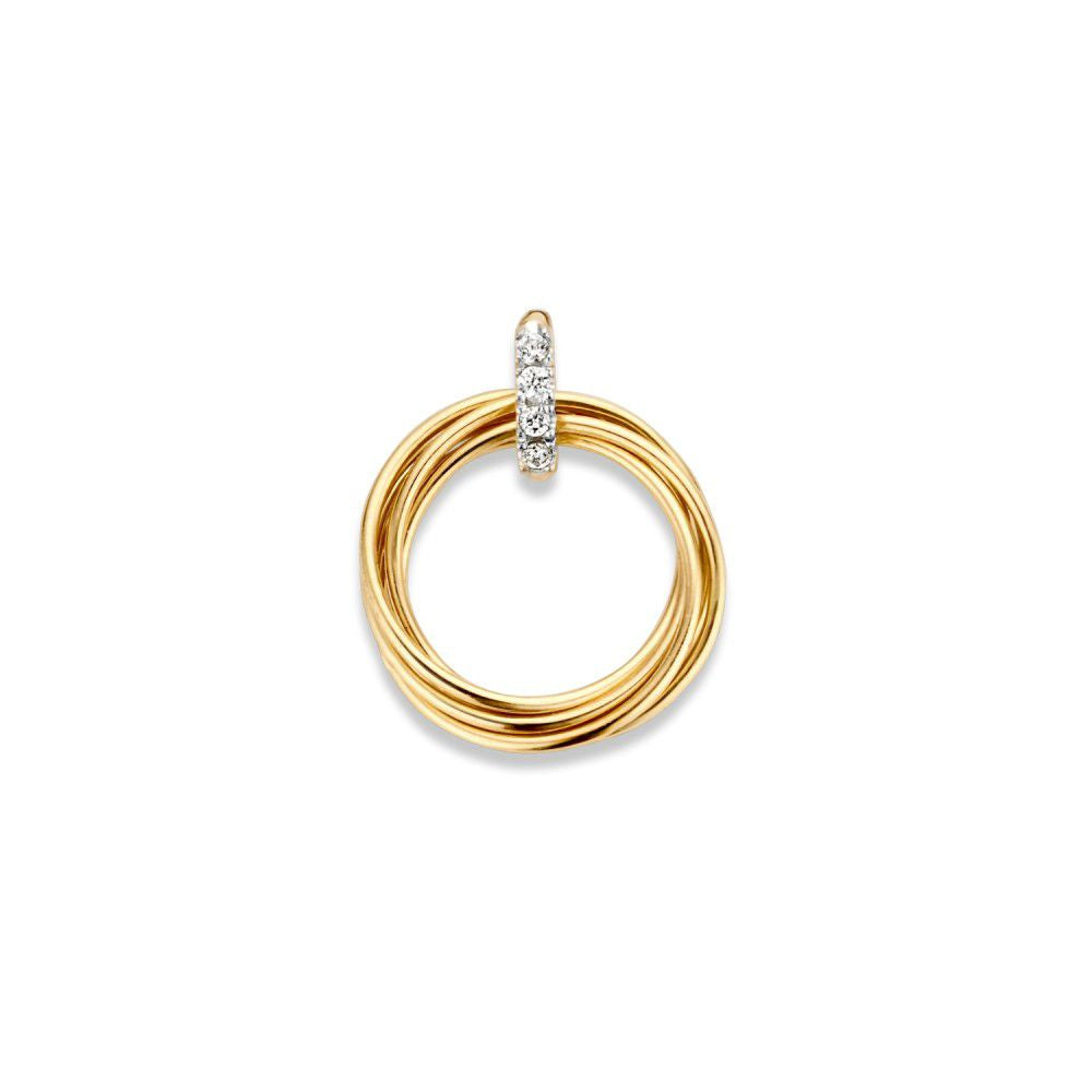 Pendentif bicolore en or avec des cercles mobiles et zirconium, 14 carats, 14 mm.