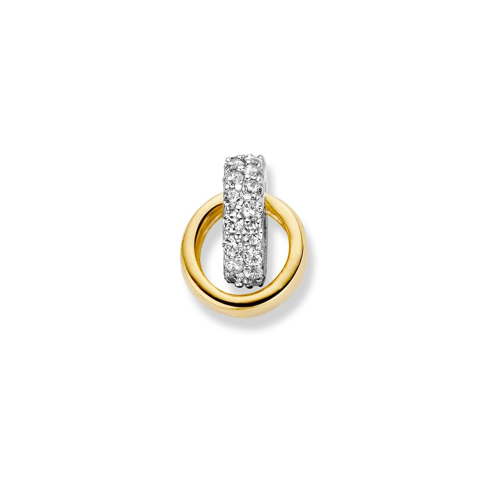 Pendentif bicolore en or blanc et or jaune avec zircone – 14 carats, 1,3 grammes, 2,8 mm