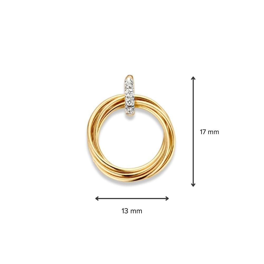 Pendentif en or bicolore avec des cercles mobiles et zircones – 14 carats, 1,1 grammes, 14 mm