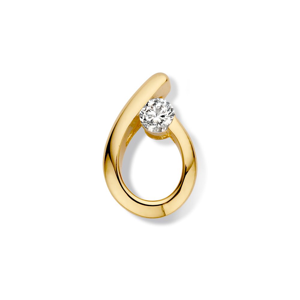 Pendentif en or jaune 14 carats avec zirconium, forme ondulée et brillant.