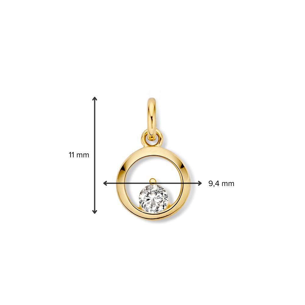 Pendentif en or jaune avec zircone en sertissage ouvert – 14 carats, 1,0 gramme, 10 mm