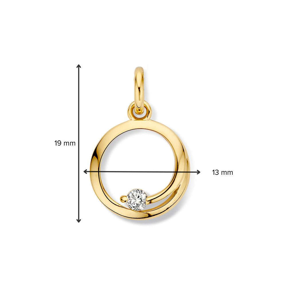 Pendentif en or jaune avec zircone – 14 carats, 1,8 grammes, 18 mm x 13 mm