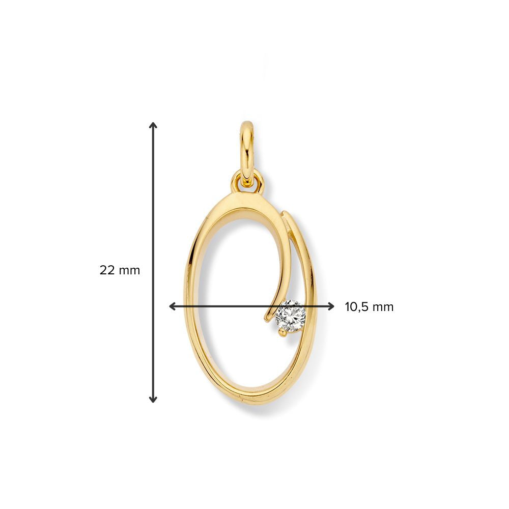 Pendentif en or jaune avec zircone – 14 carats, 1,3 grammes, 22 mm x 11 mm