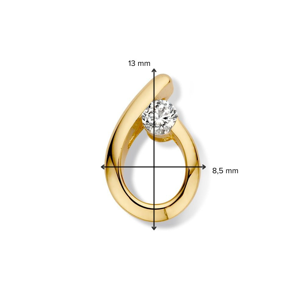 Pendentif en or jaune avec zircone – 14 carats, 1,3 grammes, 13 mm x 8,5 mm