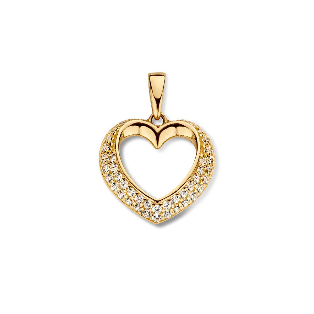 pendentif en forme de cœur en or, décoré de zirconiums, 14 mm.