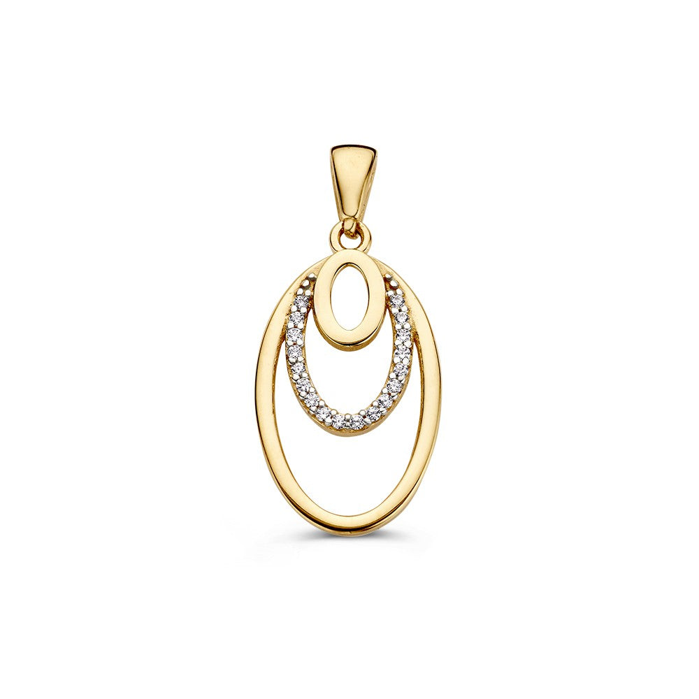 Pendentif en or jaune avec trois ovales, dont un serti de zirconia.