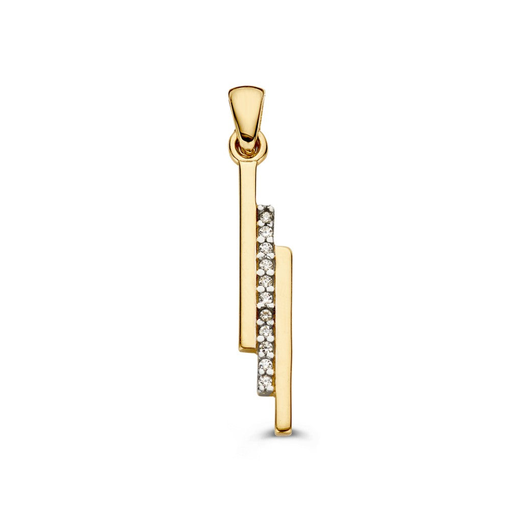 Pendentif en or jaune au design épuré, orné de zirconias, mesurant 30 mm.