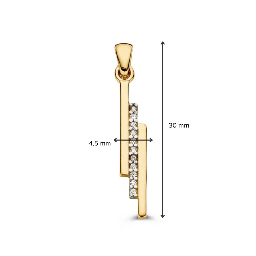 Pendentif en or jaune au design épuré serti de zircones – 14 carats, 1,2 grammes, 30 mm
