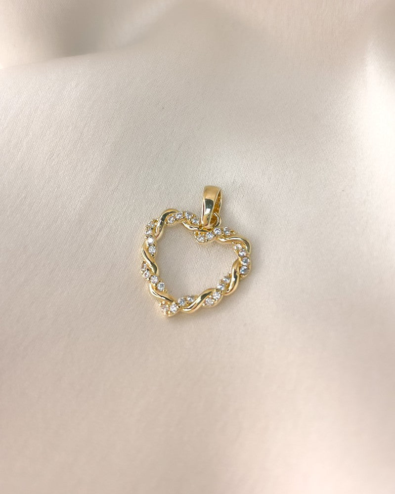 Pendentif en Or Jaune en Forme de Coeur avec Bande Tordue et Zircone – Van der Kooij