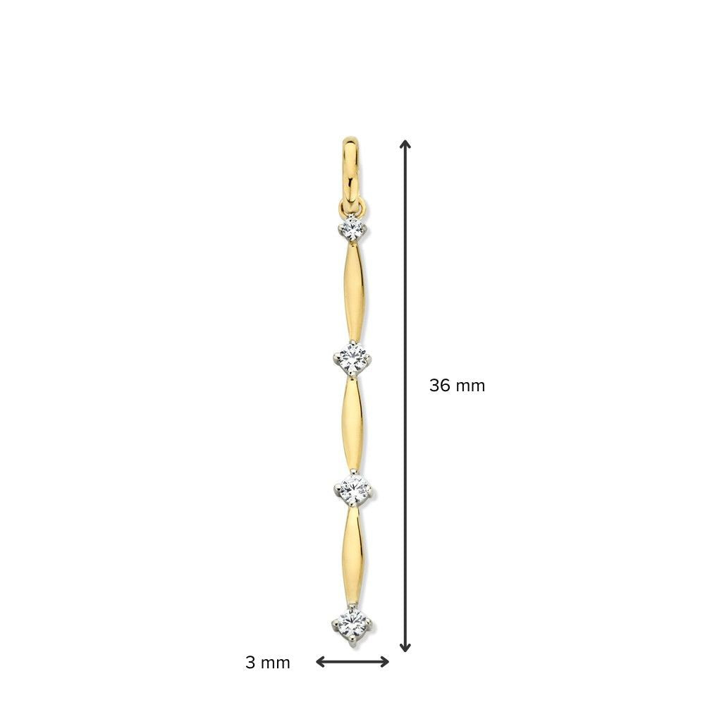 Pendentif en or jaune avec zircone – Boucles d'oreilles élégantes, 14 carats