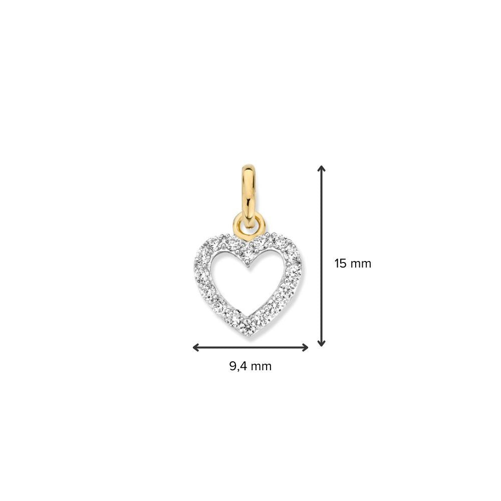 Pendentif en or blanc et or jaune bicolore avec des zircones – 14 carats, 0,5 grammes, 10 mm