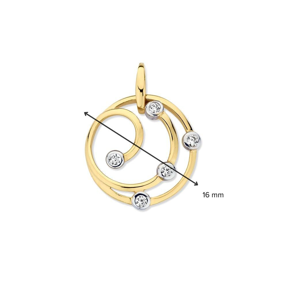 Pendentif en or jaune 14 carats avec zircone, 16 mm, accessoire pour femme