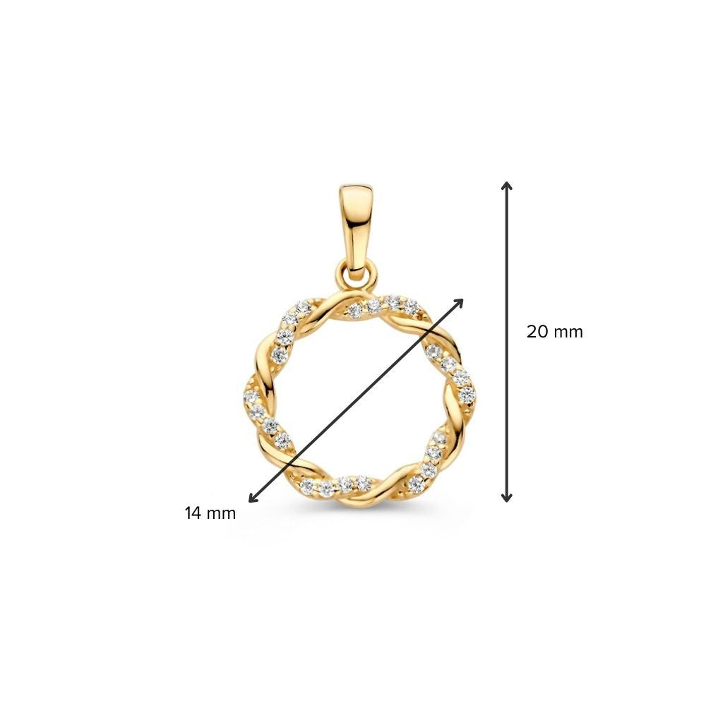 Pendentif en Or Jaune 14K avec Bande Tordue et Zircone – Pendentif Circulaire Élégant pour Femme