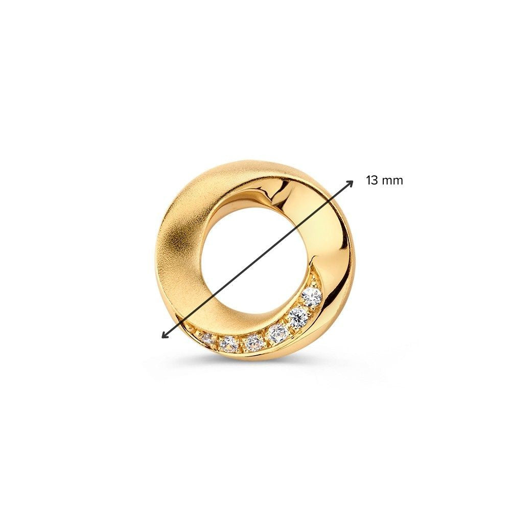 Pendentif en or jaune avec bande torsadée et zircones – 14 carats, 1,3 grammes, 14 mm