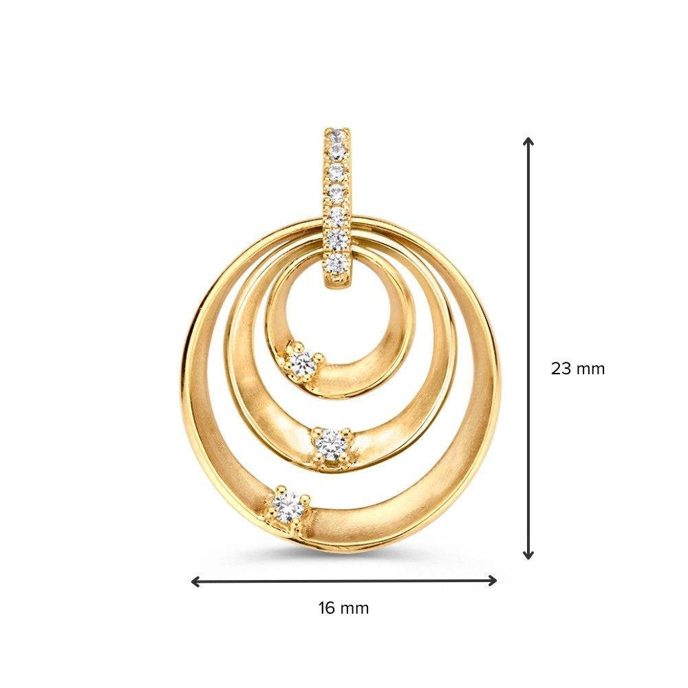 Pendentif bicolore en or blanc et or jaune avec zircones – 14 carats, 1,6 grammes, 16 mm
