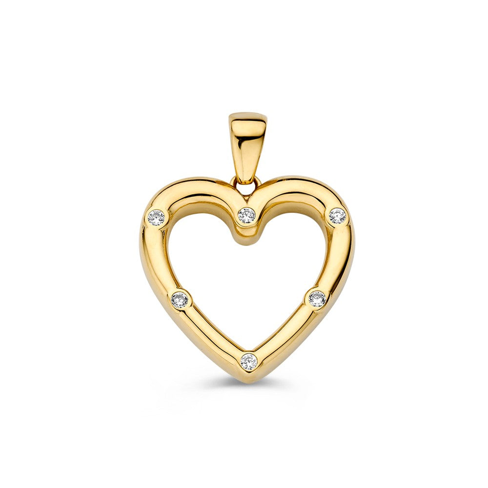 pendentif en cœur en or jaune avec zirconiums.