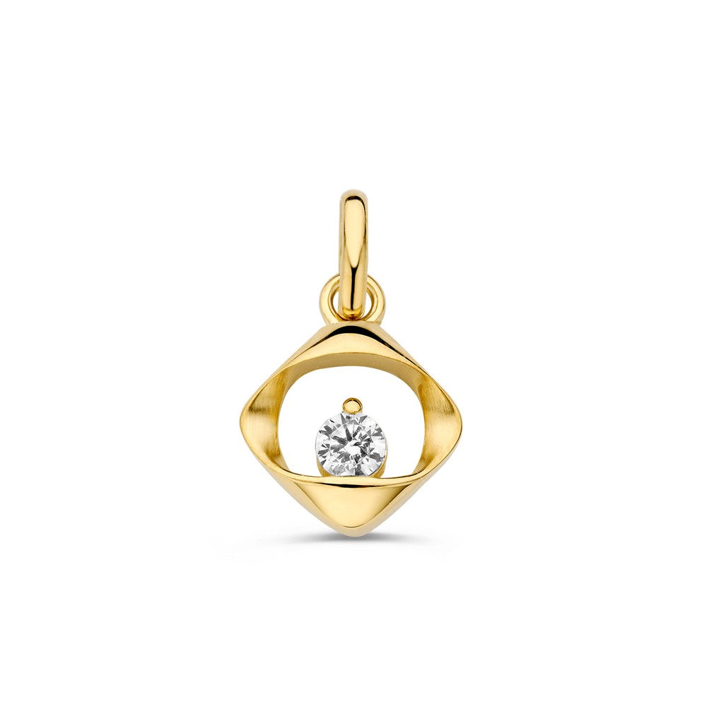 Pendentif en or jaune avec une zircone, en forme de losange.