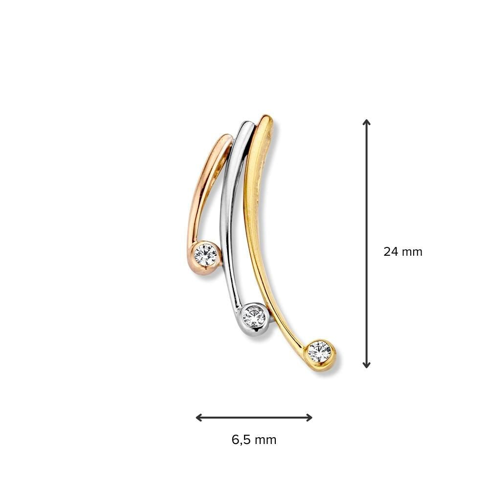 Pendentif en Or Tricolore avec Zircone – Or 14 Carats, Zircone Blanche, Pendentif Élégant pour Femme