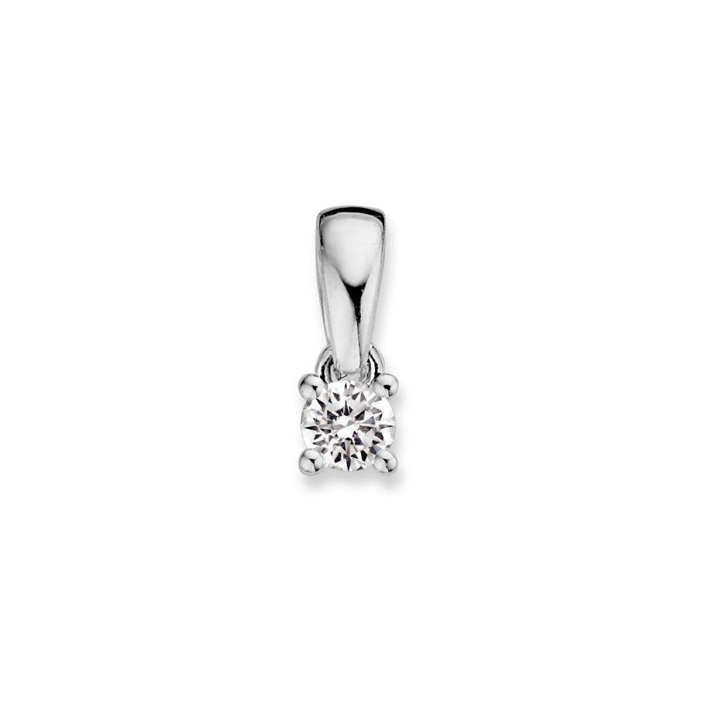 Pendentif en or blanc 14 carats avec un diamant brillant de 0,10 ct.