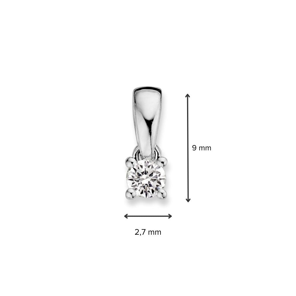 Pendentif en or blanc 14 carats avec diamant brillant de 0,10 ct
