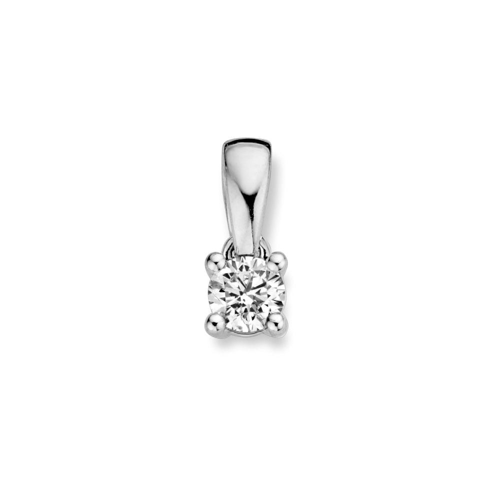 Pendentif en or blanc 14 carats avec un diamant brillant de 0,16 ct.