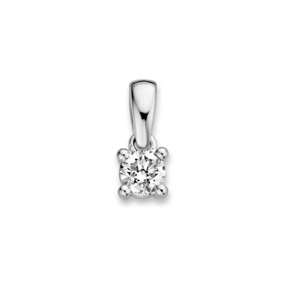 Pendentif en or blanc 14 carats avec un diamant brillant de 0,19 ct.