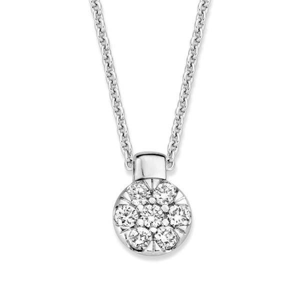 Pendentif en or blanc avec un diamant taille brillant de 0,24 ct, monté sur une chaîne.