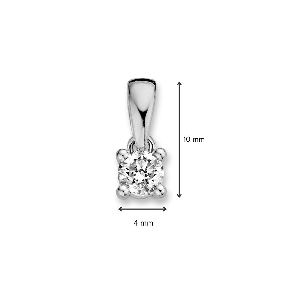 Pendentif solitaire en or blanc avec 0,25 ct de diamant en sertissage à quatre griffes – 14 carats, 0,5 gramme, qualité H/SI-1